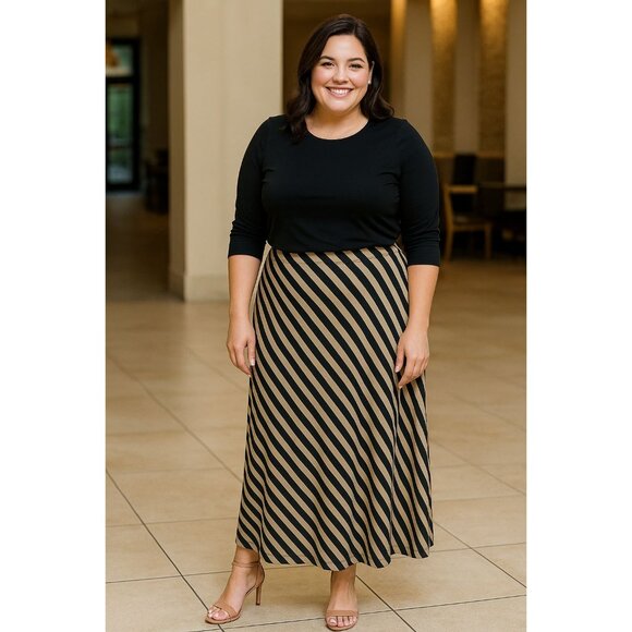 Jaclyn Smith Womens Size Large Diagonal Stripe Skirt Elastic Waist Swing Style - Picture 7 of 7